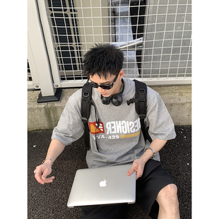 型经典 重磅265g纯棉小领口宽松休闲版 简约小众印花T恤男 美式 PLTH