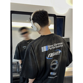 PLTH T恤 短袖 美式 复古做旧印花宽松渐变重磅百搭小众国潮纯棉夏季