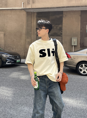 PLTH*夏季高克重255g纯棉宽松落肩休闲韩系T恤美式街头男女OS短袖