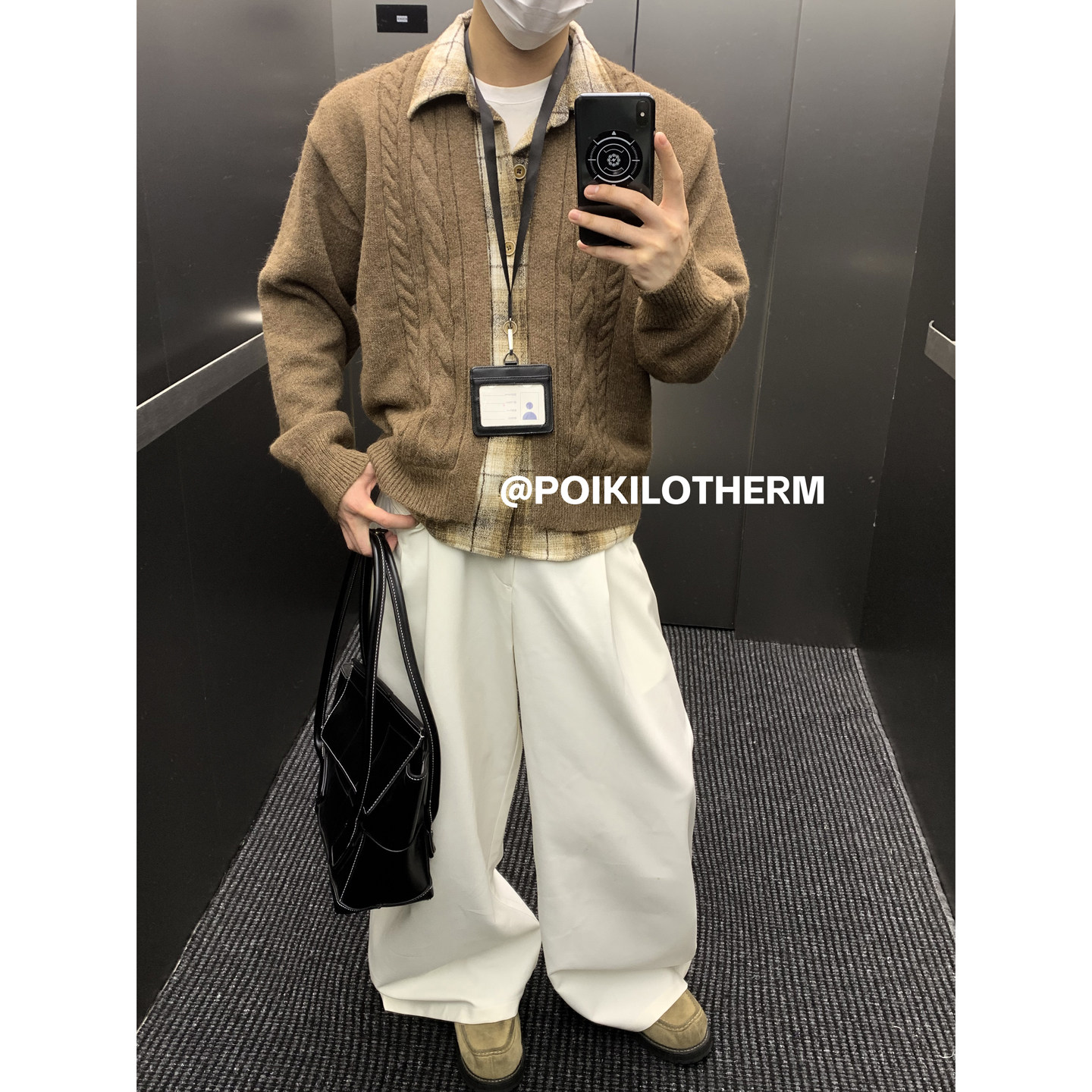 PLTH*cleanfit复古衬衫拼接假两件毛衣男女秋季宽松慵懒针织开衫