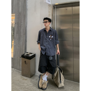 格子徽章衬衫 复古松弛感长袖 男潮牌宽松休闲翻领衬衣女 美式 PLTH