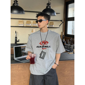 美式 复古原创字母印花圆领短袖 T恤男夏季 PLTH 宽松情侣纯棉短袖 潮