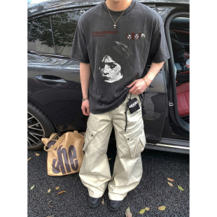 高克重宽松短袖 复古做旧人像印花T恤男2026夏季 潮牌上衣 美式 PLTH