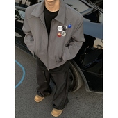 PLTH 拉链夹克男 潮休闲高级设计感徽章短款 美式 复古垫肩外套秋季