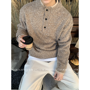 PLTH 羊毛男毛衣 老钱风亨利领套头拼接假两件上衣松弛感百搭长袖