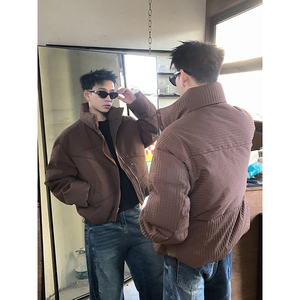 PLTH*美拉德华夫格90冬季高级感复古短款羽绒服男加厚立领棉衣潮