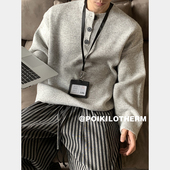 PLTH 复古混色毛衣男慵懒风亨利领休闲小众高级感宽松外穿针织衫