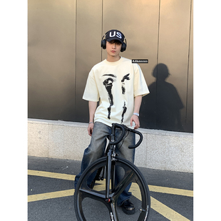 2023夏季 潮牌百搭宽松男女同款 新品 街头时尚 T恤 人像印花美式 PLTH