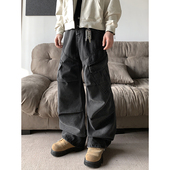 PLTH 男 裤 高街水洗做旧大口袋牛仔裤 小众设计感宽松休闲直筒工装