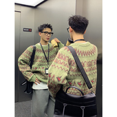 PLTH 北欧风费尔岛提花针织羊毛衫 男秋冬慵懒风复古宽松圆领上衣