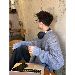 脏染条纹麻花高街重磅毛衣男女水洗做旧痞帅圆领针织衫 PLTH 美式