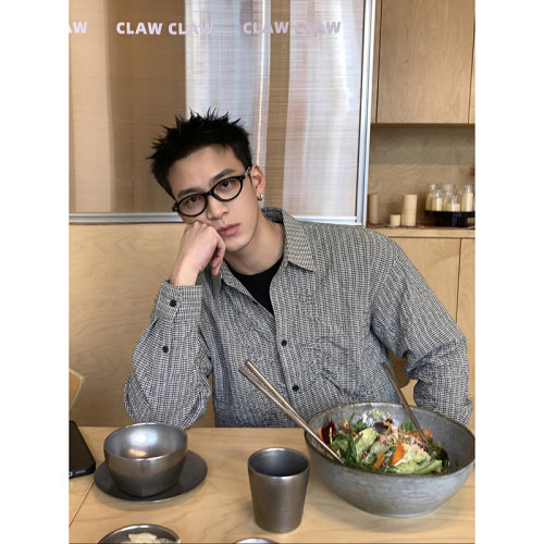 PLTH*春季格纹抽绳褶皱衬衫美式宽松解构设计感长袖男女同款外套