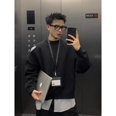 冬季 慵懒破洞短款 小众设计师款 PLTH 圆领男生宽松针织衫 韩系毛衣