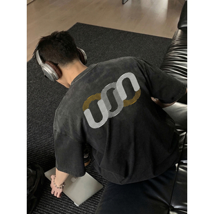 T恤男宽松休闲高街情侣上衣潮 复古做旧水洗渐变印花短袖 PLTH 美式