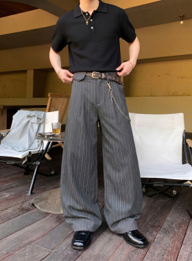 PLTH*韩系Cleanfit条纹阔腿西裤男夏季宽松直筒垂感休闲西装长裤