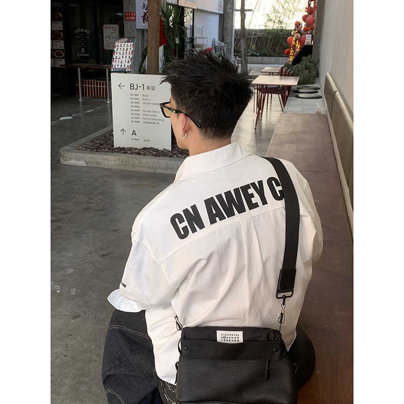 PLTH*春季新品潮牌后背字母印花小众休闲百搭宽松上衣通勤衬衫男