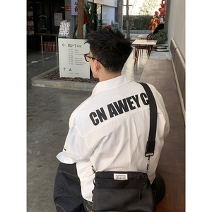 PLTH*春季新品潮牌后背字母印花小众休闲百搭宽松上衣通勤衬衫男