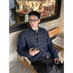 风牛仔外套男短款 复古工装 宽松翻领双口袋原色丹宁夹克 美式 PLTH