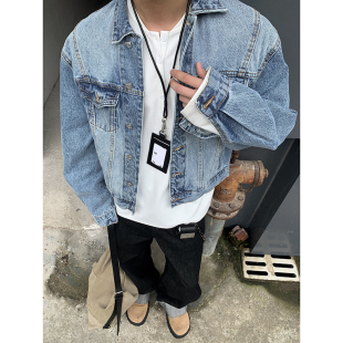 夹克百搭上衣潮 牛仔外套男长袖 PLTH 早春复古欧美风水洗做旧短款