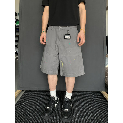 PLTH*夏季美式高街泼墨工装短裤cleanfit男机能风休闲宽松五分裤