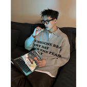 复古半拉链POLO领字母毛衣秋冬百搭情侣针织衫 PLTH 美式 boxy上衣