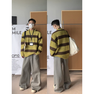 条纹韩系复古宽松慵懒风上衣含羊毛男毛衣 加厚保暖经典 PLTH 冬季