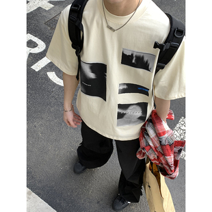 型原创贴布小众印花T恤男265g纯棉 重磅小领口宽松休闲版 PLTH 美式