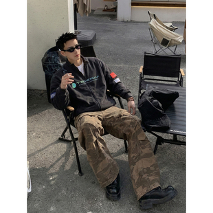 宽松拉链外套复古休闲上衣潮 街头赛车风立领夹克男春季 PLTH 美式