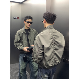 PLTH*美式潮牌短款飞行员外套男女秋冬新款宽松立领工装夹克上衣
