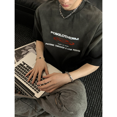 PLTH*渐变水洗重磅美式复古休闲日常百搭T恤男女宽松落肩纯棉短袖