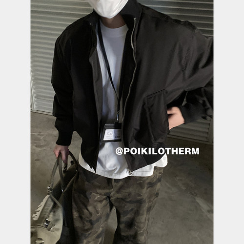 PLTH*冬季保暖90白鸭绒美式廓形飞行员夹克男秋冬立领短款羽绒服