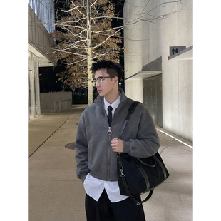 重磅空气层短款 复古大圆环拉链立领外套男春季 休闲上衣 美式 PLTH