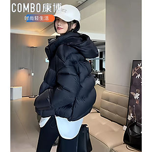 康博2025冬款轻薄羽绒服女90绒短款新款拼接撞色时尚立领外套
