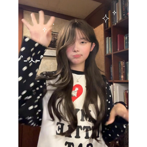 大码美式复古撞色波点长袖T恤女