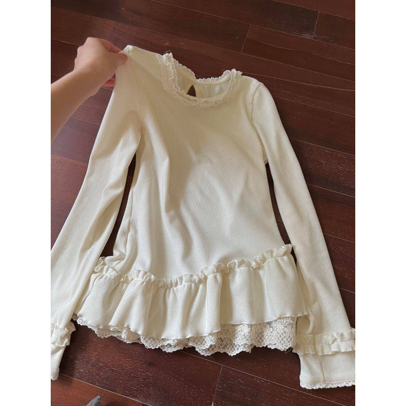 大码胖mm纯欲甜美蕾丝木耳边长袖t恤女秋冬内搭修身显瘦打底上衣,女装/女士精品,大码内搭,淘宝优惠券,粉丝福利购,淘宝优惠卷