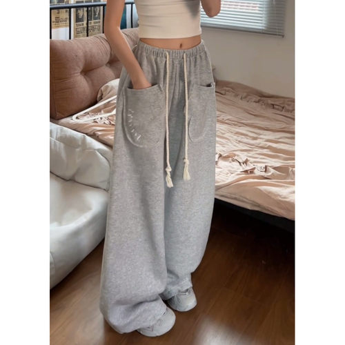 大码松紧腰立体口袋运动裤女卫裤