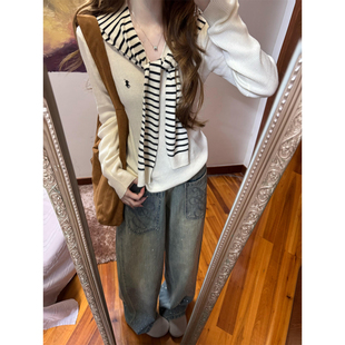 大码胖mm美式口袋刺绣亮闪闪阔腿牛仔裤女秋季高腰垂感显瘦拖地裤