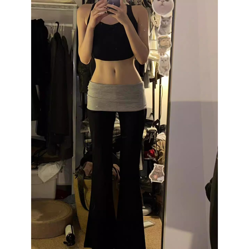 大码辣妹假两件拼接微喇瑜伽裤子