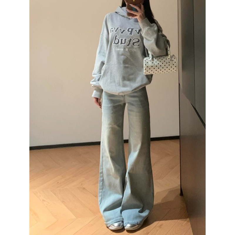 大码胖mm美式设计感水洗浅色微喇牛仔裤女秋季阔腿显瘦马蹄拖地裤,女装/女士精品,大码裤装,淘宝优惠券,粉丝福利购,淘宝优惠卷