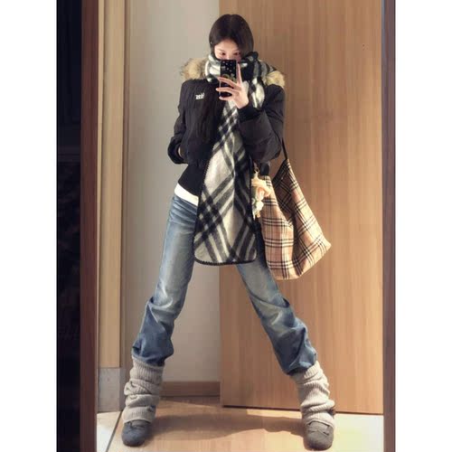 大码美式辣妹低腰窄版直筒牛仔裤