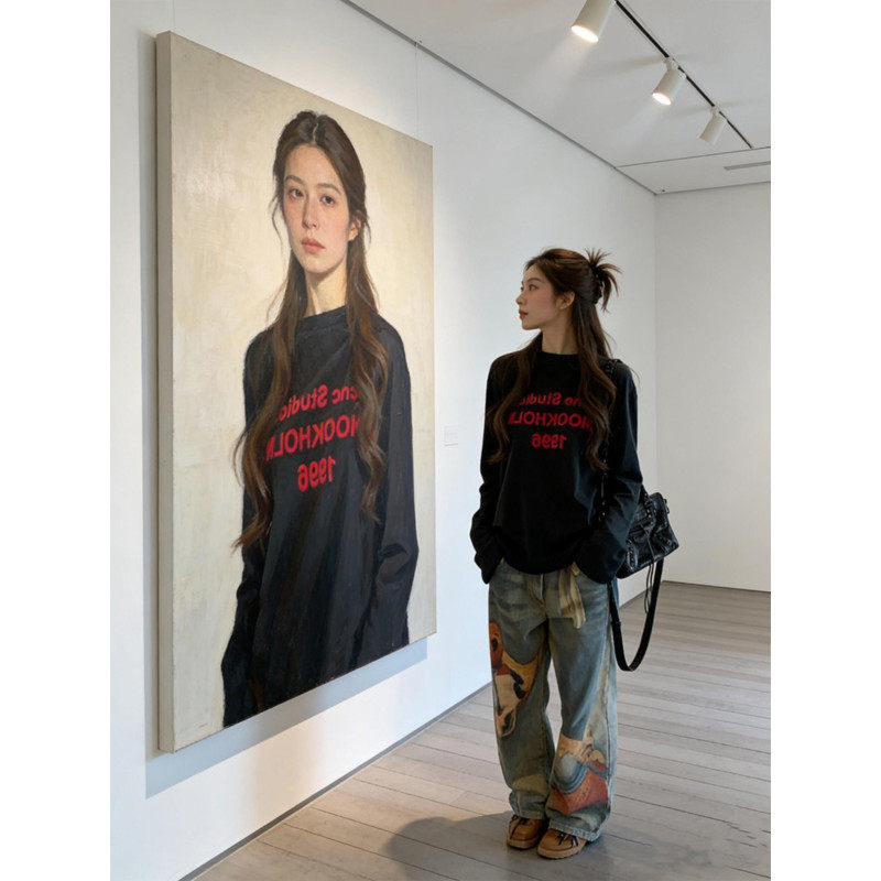 大码胖mm美式复古字母刺绣长袖t恤女春季宽松休闲潮牌打底衫上衣,女装/女士精品,大码内搭,淘宝优惠券,粉丝福利购,淘宝优惠卷