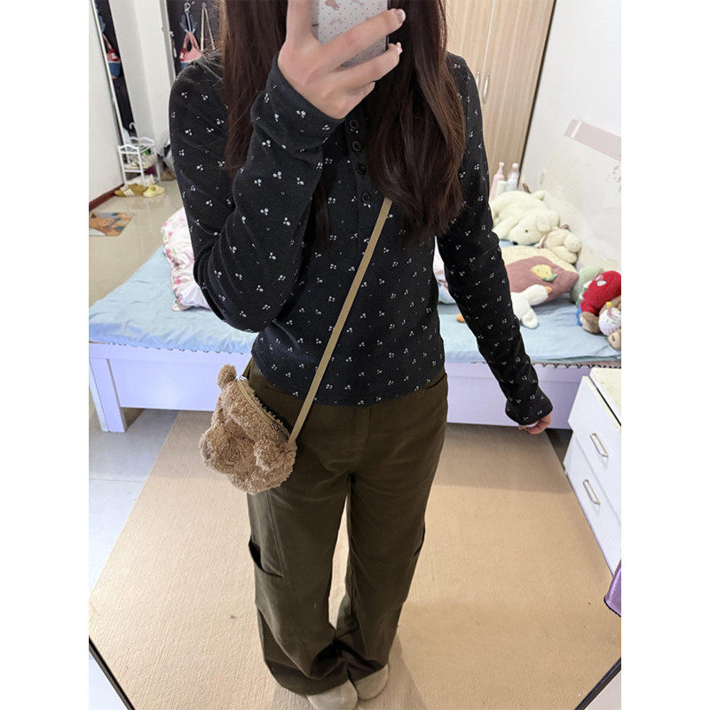 大码胖mm韩系复古碎花亨利领磨毛长袖t恤女春季修身内搭打底上衣,女装/女士精品,大码内搭,淘宝优惠券,粉丝福利购,淘宝优惠卷