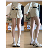 低腰通勤A字短裙裤 大码 潮 半身裙女夏季 新款 胖mm美式 复古压褶工装