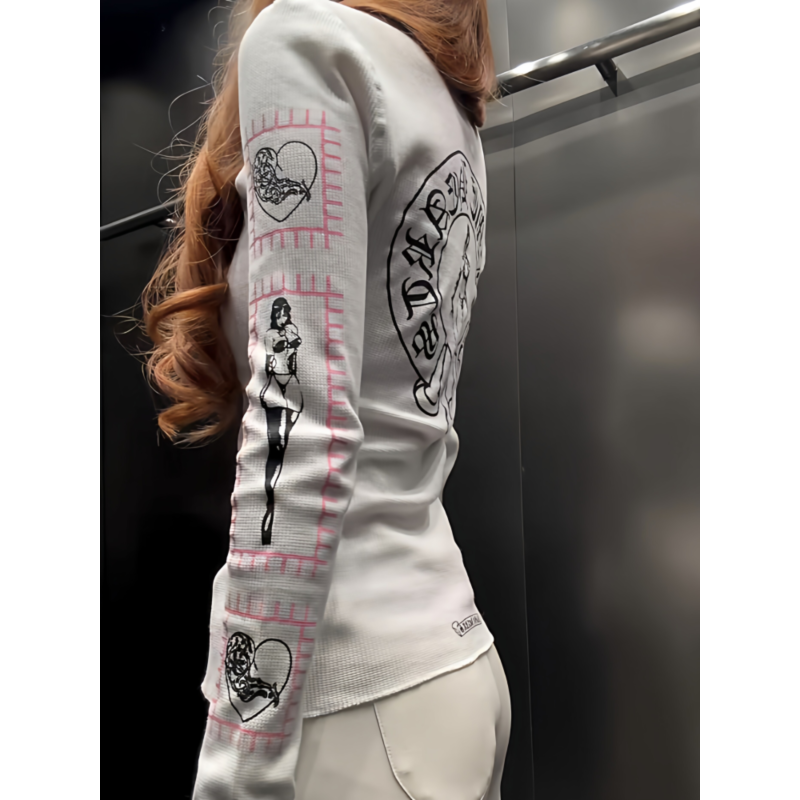 大码胖mm美式高街梵文印花长袖t恤女春季修身收腰辣妹打底衫上衣,女装/女士精品,大码内搭,淘宝优惠券,粉丝福利购,淘宝优惠卷