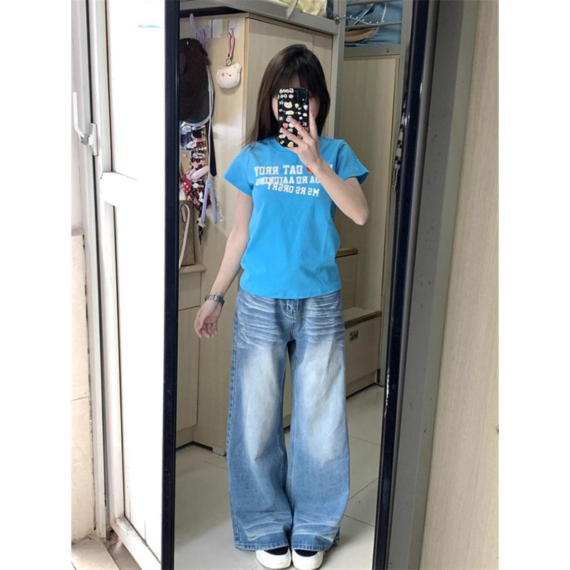 大码胖mm美式复古磨破阔腿牛仔裤女夏季设计感宽松显瘦直筒拖地裤,女装/女士精品,大码裤装,淘宝优惠券,粉丝福利购,淘宝优惠卷