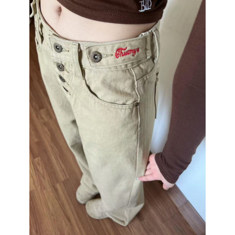 大码胖mm美式复古排扣设计阔腿牛仔裤女冬季设计感高腰宽松直筒裤,女装/女士精品,大码裤装,淘宝优惠券,粉丝福利购,淘宝优惠卷