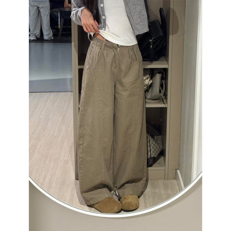 大码胖mm美式复古卡其色工装牛仔裤女春季新款高腰宽松阔腿拖地裤,女装/女士精品,大码裤装,淘宝优惠券,粉丝福利购,淘宝优惠卷