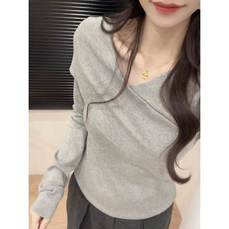 大码胖mm韩系不规则交叉v领长袖t恤女秋冬辣妹风收腰显瘦打底上衣,女装/女士精品,大码内搭,淘宝优惠券,粉丝福利购,淘宝优惠卷