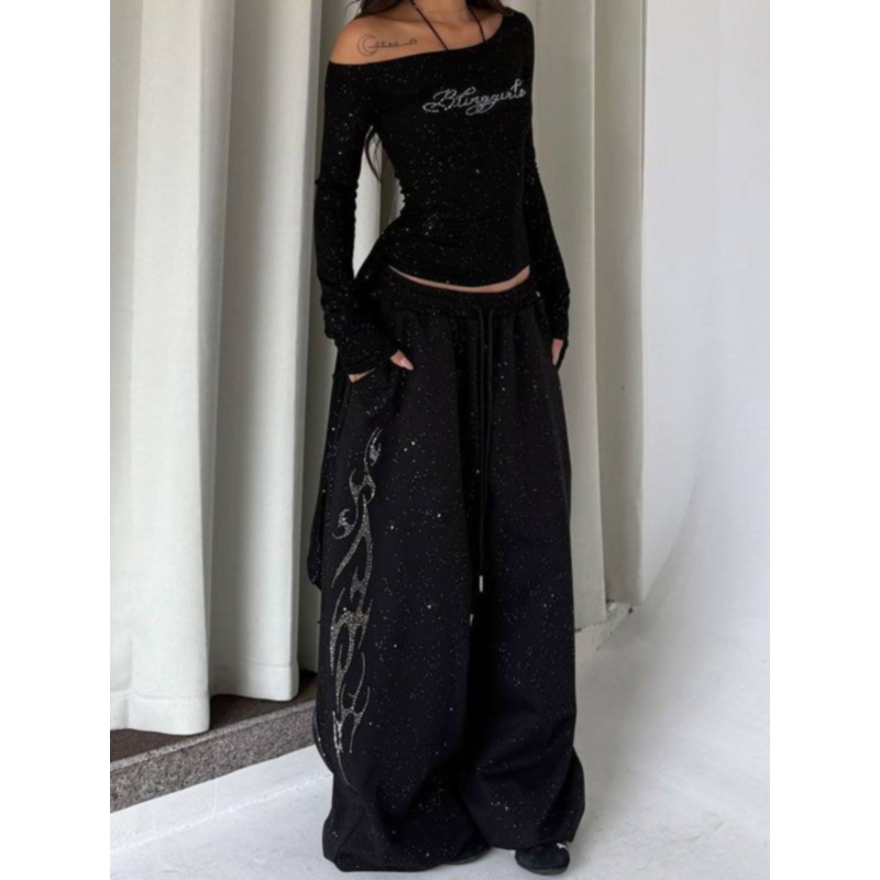 大码胖mm美式高街重工烫钻休闲卫裤女秋冬设计感辣妹垂感阔腿长裤,女装/女士精品,大码裤装,淘宝优惠券,粉丝福利购,淘宝优惠卷