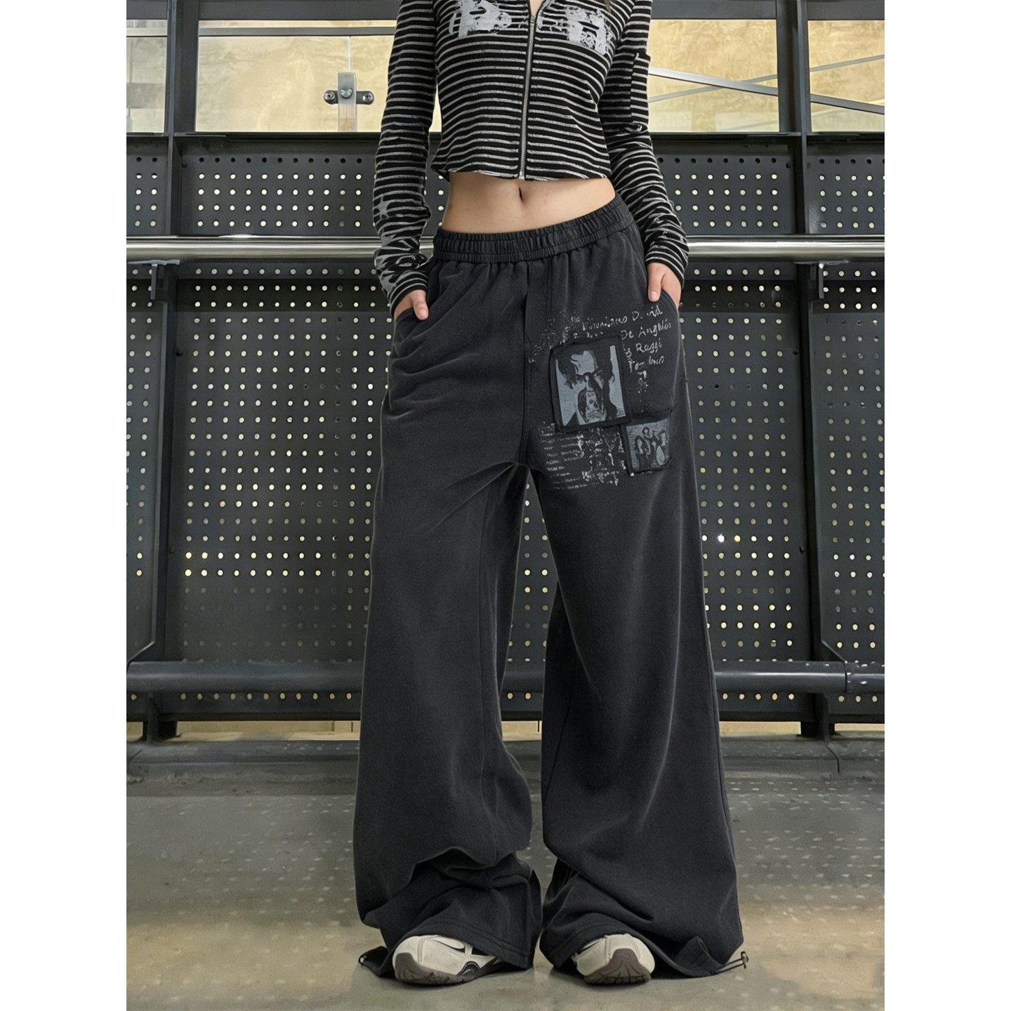 大码胖mm美式y2k朋克风运动卫裤女春秋季水洗做旧休闲街舞阔腿裤,女装/女士精品,大码裤装,淘宝优惠券,粉丝福利购,淘宝优惠卷